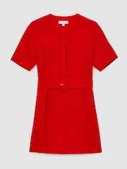 Reiss Red Aria Tuck-Detail Belted Mini Dress - Image 2 of 7