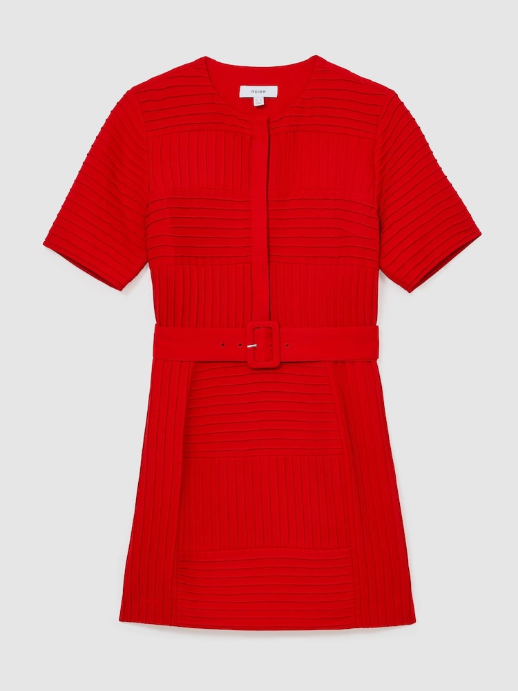 Reiss Red Aria Tuck-Detail Belted Mini Dress - Image 2 of 7 Reiss Red Aria Tuck-Detail Belted Mini Dress - Image 2 of 7