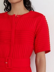 Reiss Red Aria Tuck-Detail Belted Mini Dress - Image 6 of 7