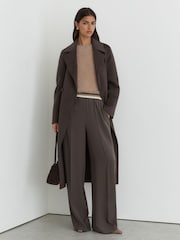 Reiss Mocha Brown Sonnie Elasticated-Waist Wide-Leg Trousers - Image 1 of 6
