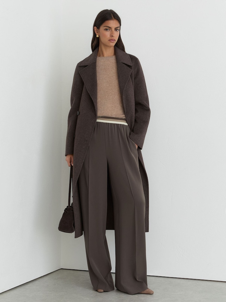 Reiss Mocha Brown Sonnie Elasticated-Waist Wide-Leg Trousers - Image 1 of 6 Reiss Mocha Brown Sonnie Elasticated-Waist Wide-Leg Trousers - Image 1 of 6