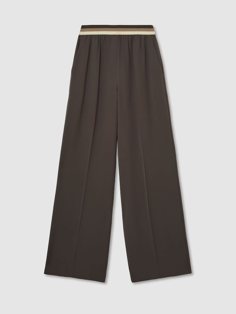 Reiss Mocha Brown Sonnie Elasticated-Waist Wide-Leg Trousers - Image 2 of 6 Reiss Mocha Brown Sonnie Elasticated-Waist Wide-Leg Trousers - Image 2 of 6