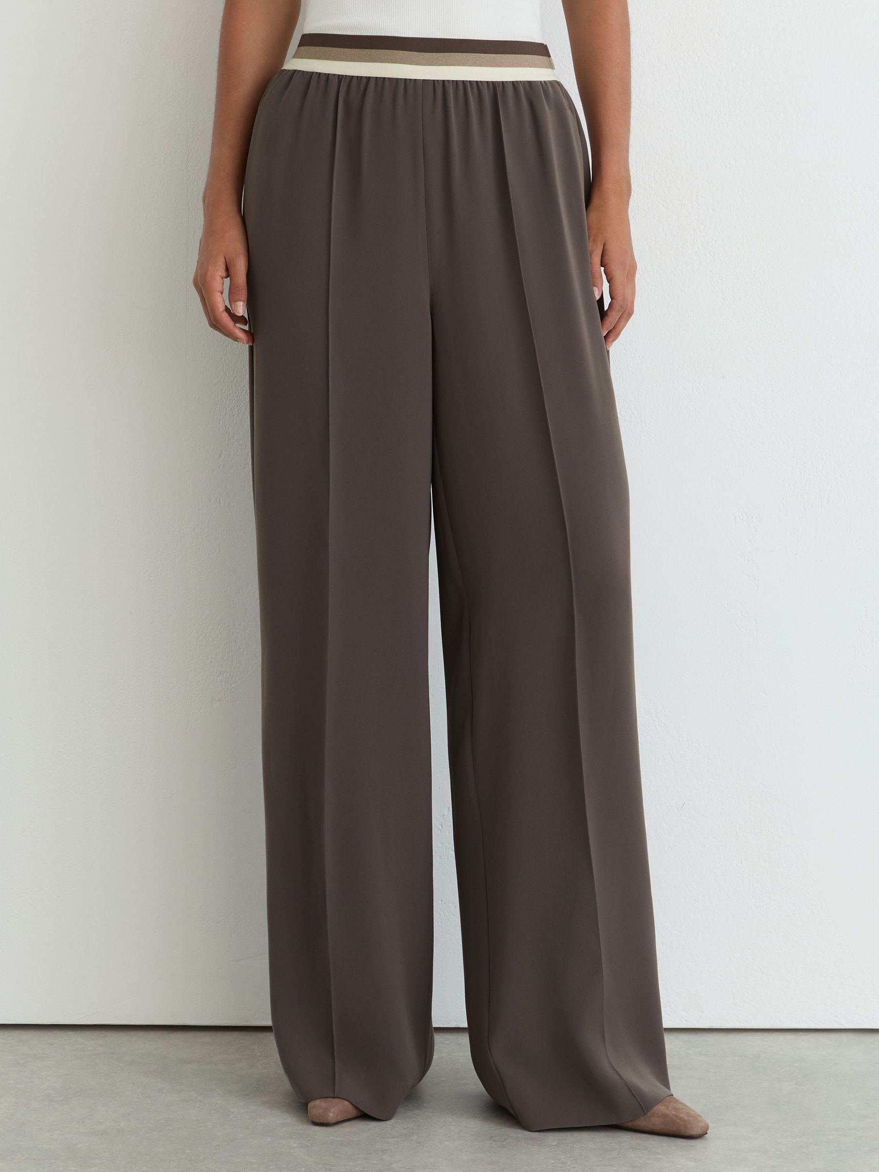 Buy Reiss Mocha Brown Sonnie Elasticated-Waist Wide-Leg Trousers