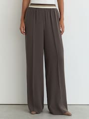 Reiss Mocha Brown Sonnie Elasticated-Waist Wide-Leg Trousers - Image 3 of 6