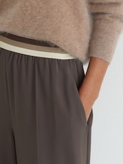 Reiss Mocha Brown Sonnie Elasticated-Waist Wide-Leg Trousers - Image 4 of 6