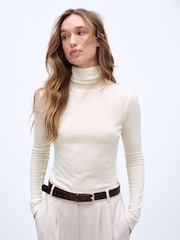 The Set Premium Sheer Roll Neck Long Sleeve T-Shirt With Wool Cream - Image 1 of 9