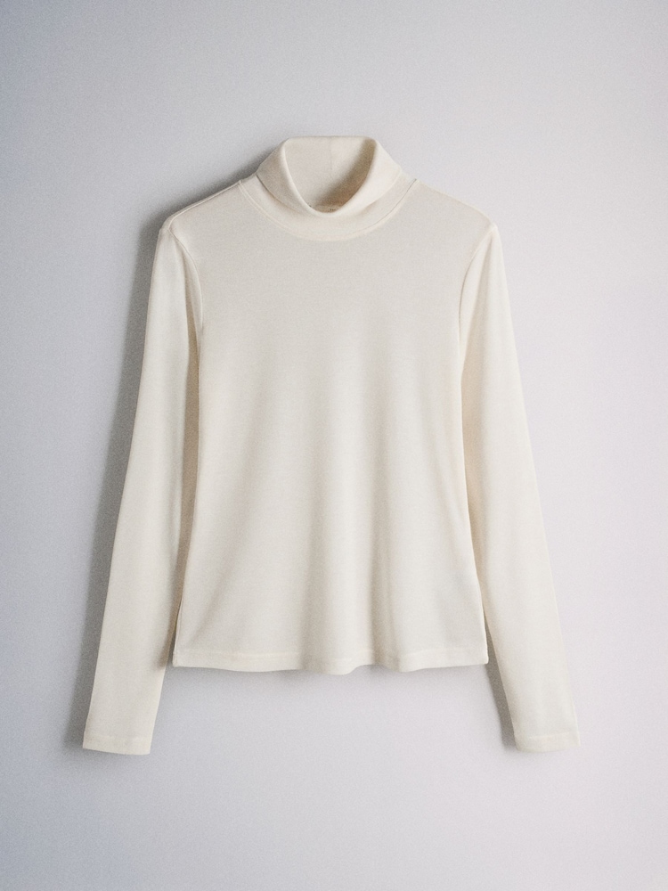 The Set Premium Sheer Roll Neck Long Sleeve T-Shirt With Wool Cream - Image 2 of 9