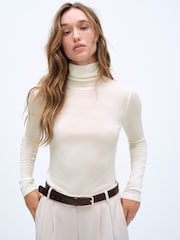 The Set Premium Sheer Roll Neck Long Sleeve T-Shirt With Wool Cream - Image 4 of 9