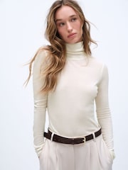 The Set Premium Sheer Roll Neck Long Sleeve T-Shirt With Wool Cream - Image 5 of 9