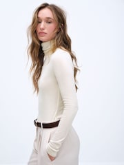 The Set Premium Sheer Roll Neck Long Sleeve T-Shirt With Wool Cream - Image 6 of 9