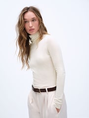 The Set Premium Sheer Roll Neck Long Sleeve T-Shirt With Wool Cream - Image 7 of 9