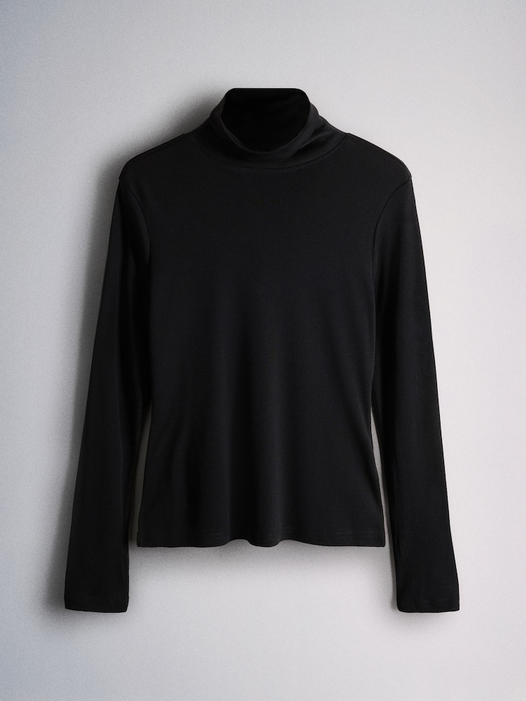 The Set Premium Sheer Roll Neck Long Sleeve T-Shirt With Wool Black - Image 2 of 5