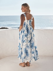 Cream/Blue Ditsy Floral - Summer Midi Dress - 圖片 2/5
