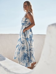 Cream/Blue Ditsy Floral - Summer Midi Dress - 圖片 3/5