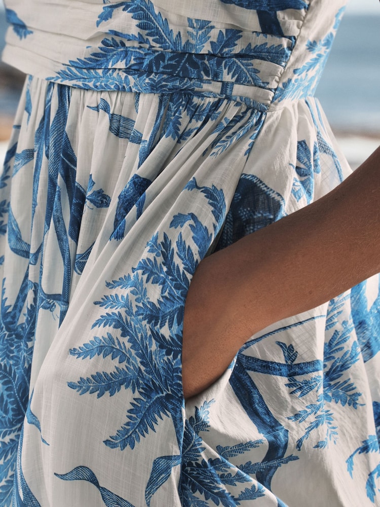 Cream/Blue Ditsy Floral - Summer Midi Dress - 圖片 5/5