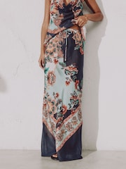 Navy Peach Floral Collumn Skirt - Image 1 of 4