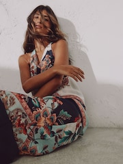 Navy Peach Floral Collumn Skirt - Image 2 of 4