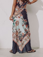 Navy Peach Floral Collumn Skirt - Image 3 of 4