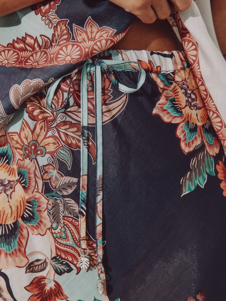 Navy Peach Floral Collumn Skirt - Image 4 of 4