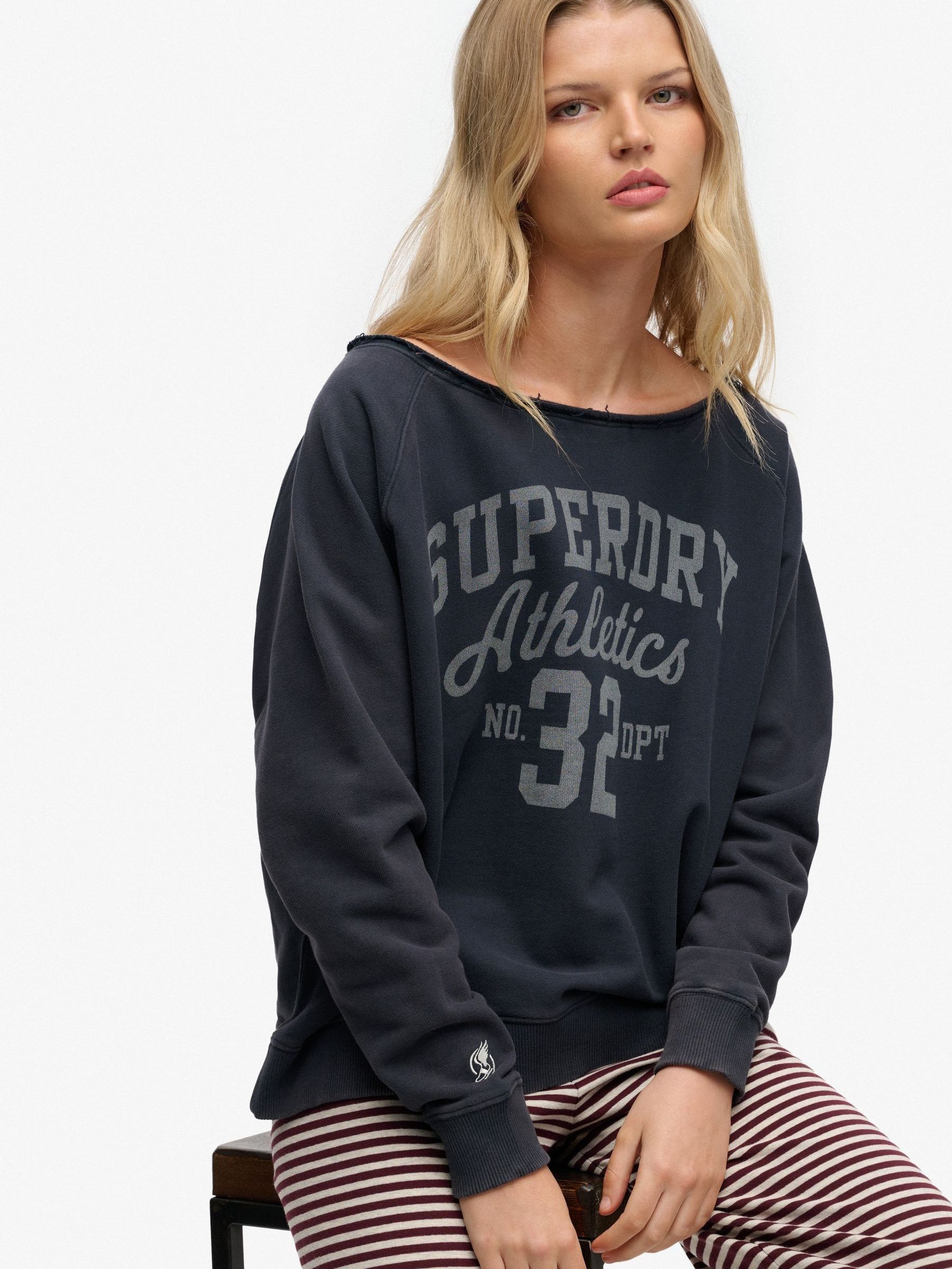 Superdry Women's Blue Athletic Essentials Bardot Crew Sweatshirt - Image 1