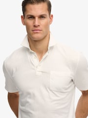 Superdry White Classic Cotton Linen Polo Shirt - Image 5 of 5