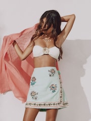 Mint Green Floral Embroidered Wrap Mini Skirt - Image 3 of 4