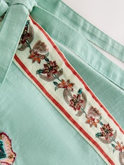 Mint Green Floral Embroidered Wrap Mini Skirt - Image 6 of 7