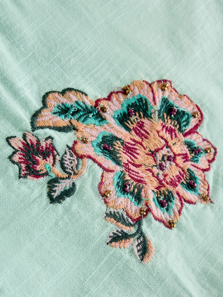 Mint Green Floral Embroidered Wrap Mini Skirt - Image 7 of 7