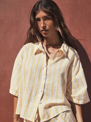 Ocru/Galben Dungă - Relaxed Button Down Shirt with Linen - Imaginea 1 din 5