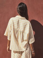 Ocru/Galben Dungă - Relaxed Button Down Shirt with Linen - Imaginea 4 din 5