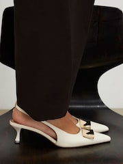 River Island Cream Pointed Toe Slingback Heeled Court Shoes - Image 1 of 6