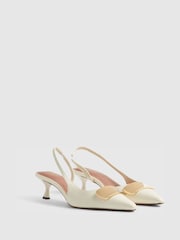 River Island Cream Pointed Toe Slingback Heeled Court Shoes - Image 3 of 6