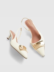 River Island Cream Pointed Toe Slingback Heeled Court Shoes - Image 5 of 6