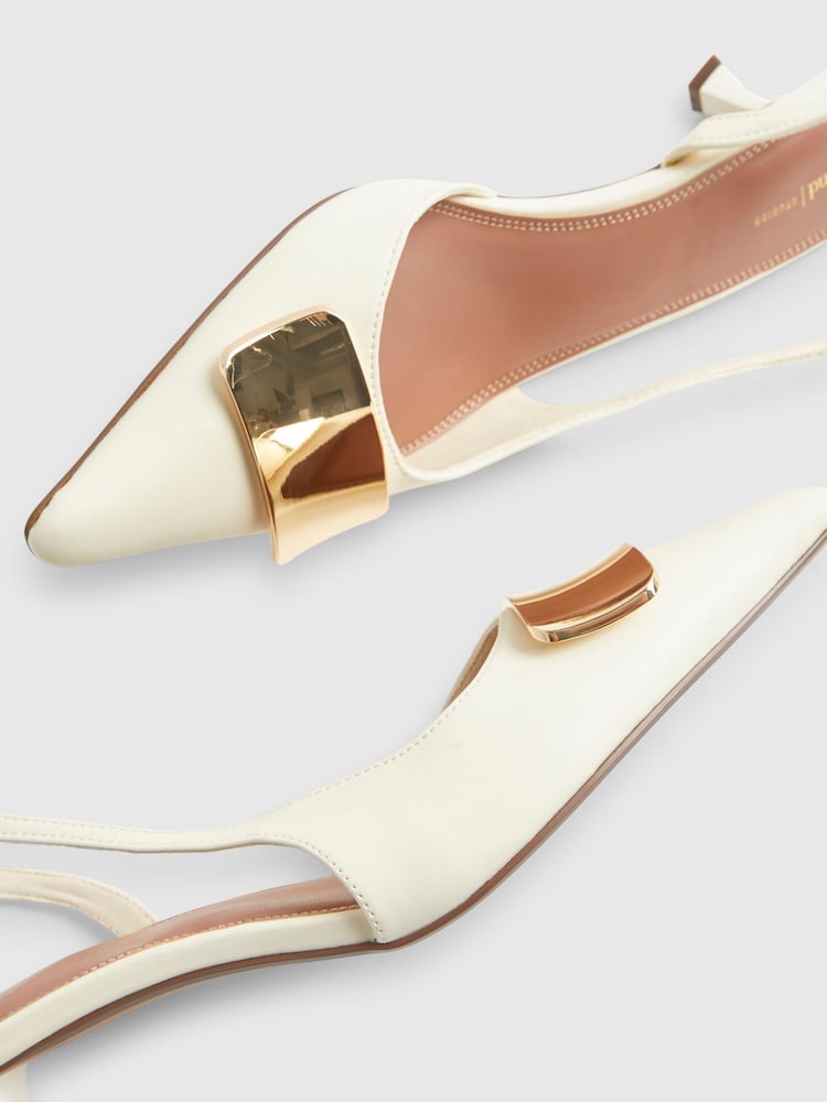 River Island Cream Pointed Toe Slingback Heeled Court Shoes - Image 6 of 6