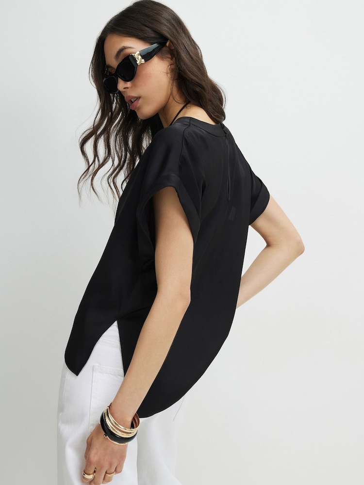 River Island Black Short Sleeve Satin Turn Back Cuff T-Shirt - Image 2 of 4