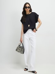 River Island Black Short Sleeve Satin Turn Back Cuff T-Shirt - Image 3 of 4