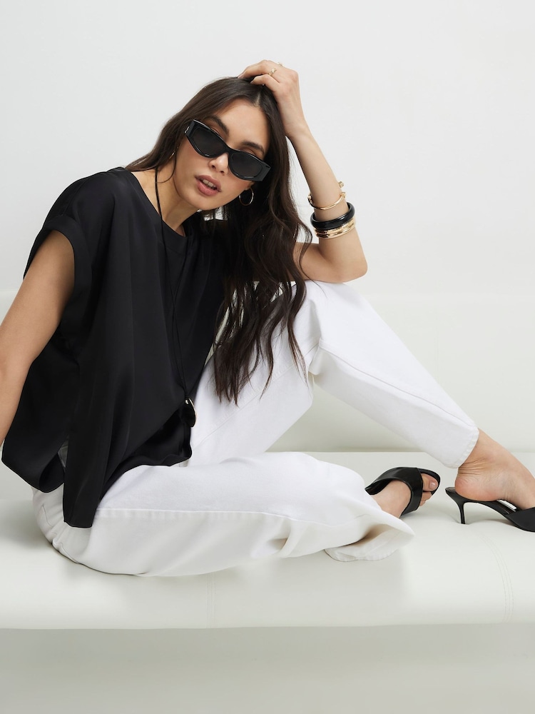 River Island Black Short Sleeve Satin Turn Back Cuff T-Shirt - Image 4 of 4