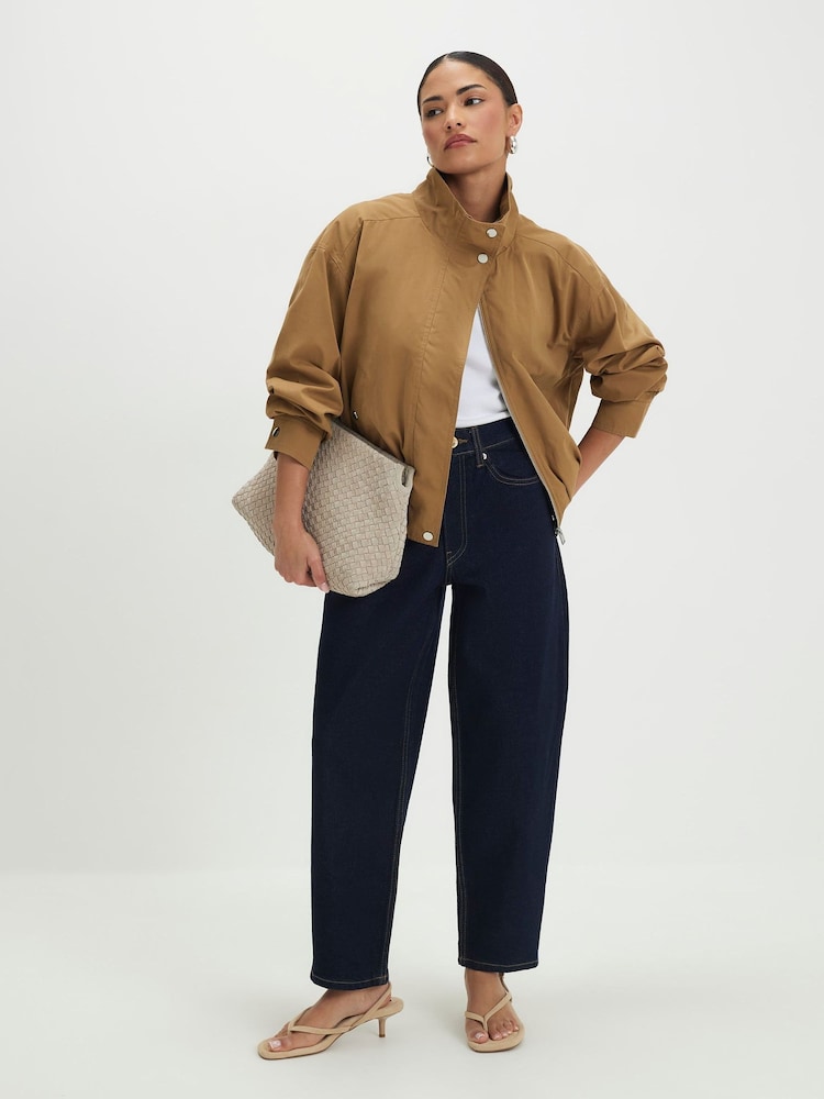 River Island Blue Petite Mid Rise Barrel Leg Jeans - Image 1 of 4