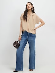 River Island Brown Soft Crepe Notch Neck T-Shirt - Image 2 of 4