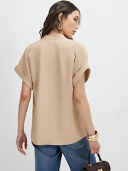 River Island Brown Soft Crepe Notch Neck T-Shirt - Image 4 of 4