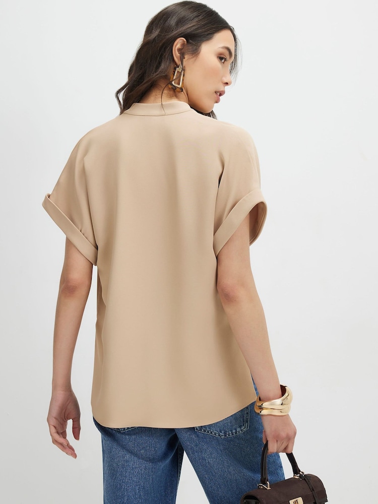 River Island Brown Soft Crepe Notch Neck T-Shirt - Image 4 of 4