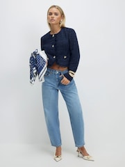 River Island Blue Petite Mid Rise Barrel Leg Jeans - Image 1 of 4