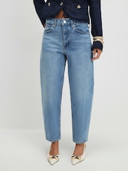 River Island Blue Petite Mid Rise Barrel Leg Jeans - Image 3 of 4