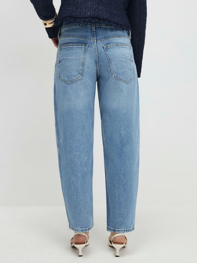River Island Blue Petite Mid Rise Barrel Leg Jeans - Image 4 of 4