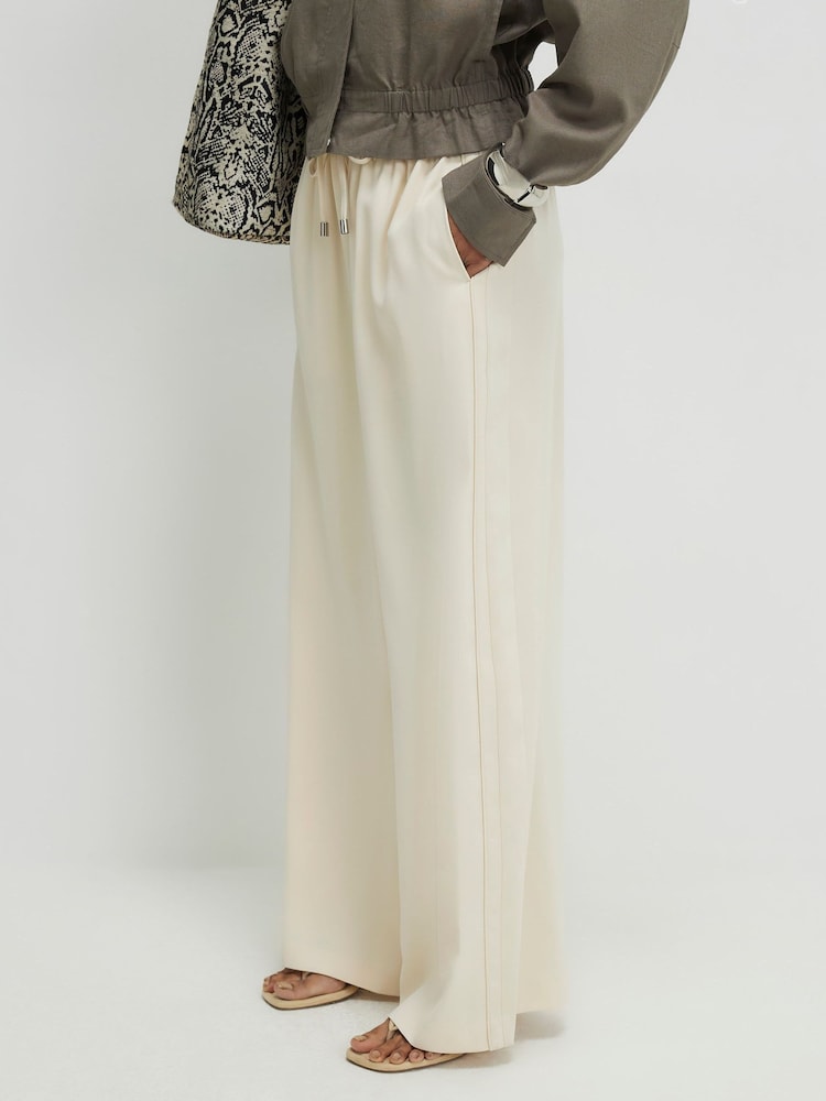 River Island Cream Wide Leg Smart Joggers - Image 2 of 4 River Island Cream Wide Leg Smart Joggers - Image 2 of 4