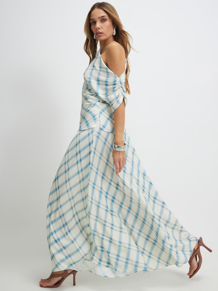 River Island Blue Check Maxi Skirt - Image 1 of 4