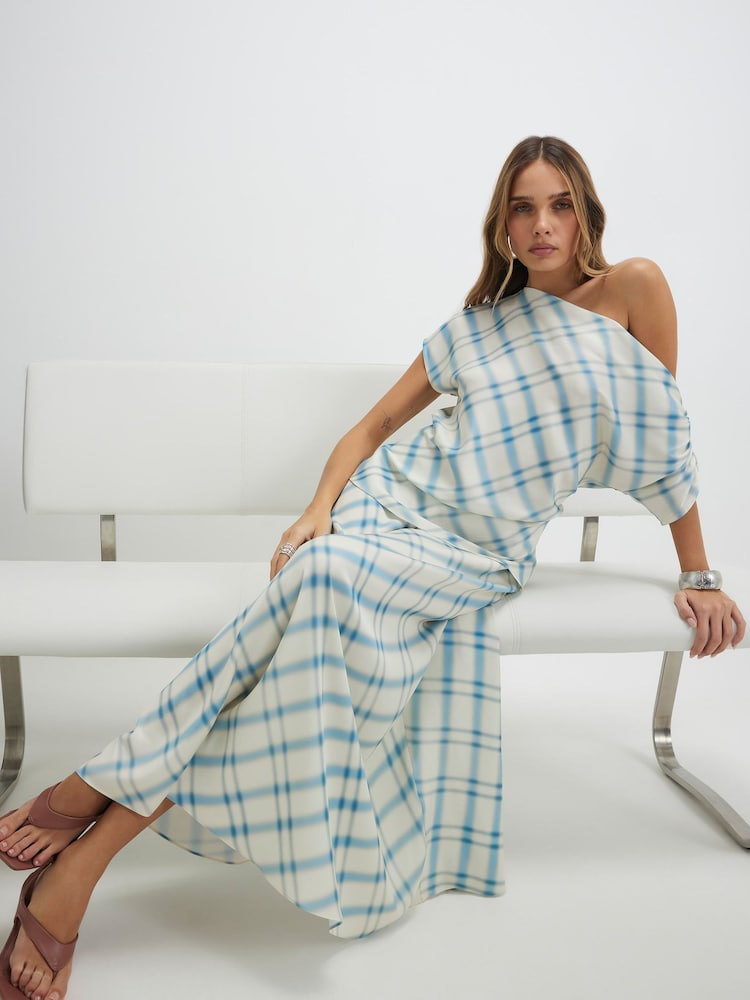 River Island Blue Check Maxi Skirt - Image 4 of 4