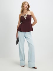 River Island Brown Peplum Bandeau Top - Image 4 of 4