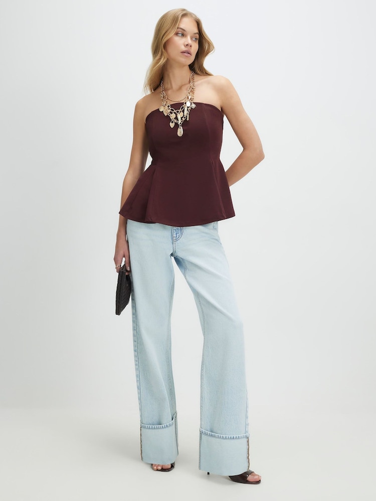 River Island Brown Peplum Bandeau Top - Image 4 of 4