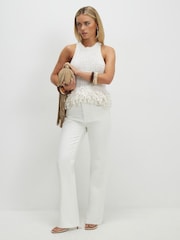 River Island White Petite High Rise Stretch Straight Leg Jeans - Image 1 of 4